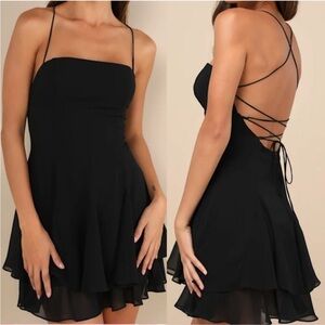 Lulu’s Elegant Black Spaghetti Strap Dress